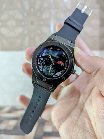 luxury Black Dial Rubber Strap